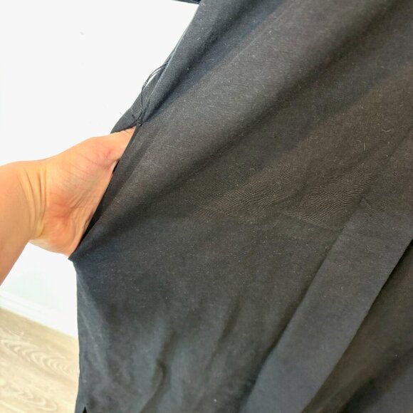 Ann Taylor Black Linen Midi Dress Puff Sleeves V Neck Medium M - Picture 6 of 13